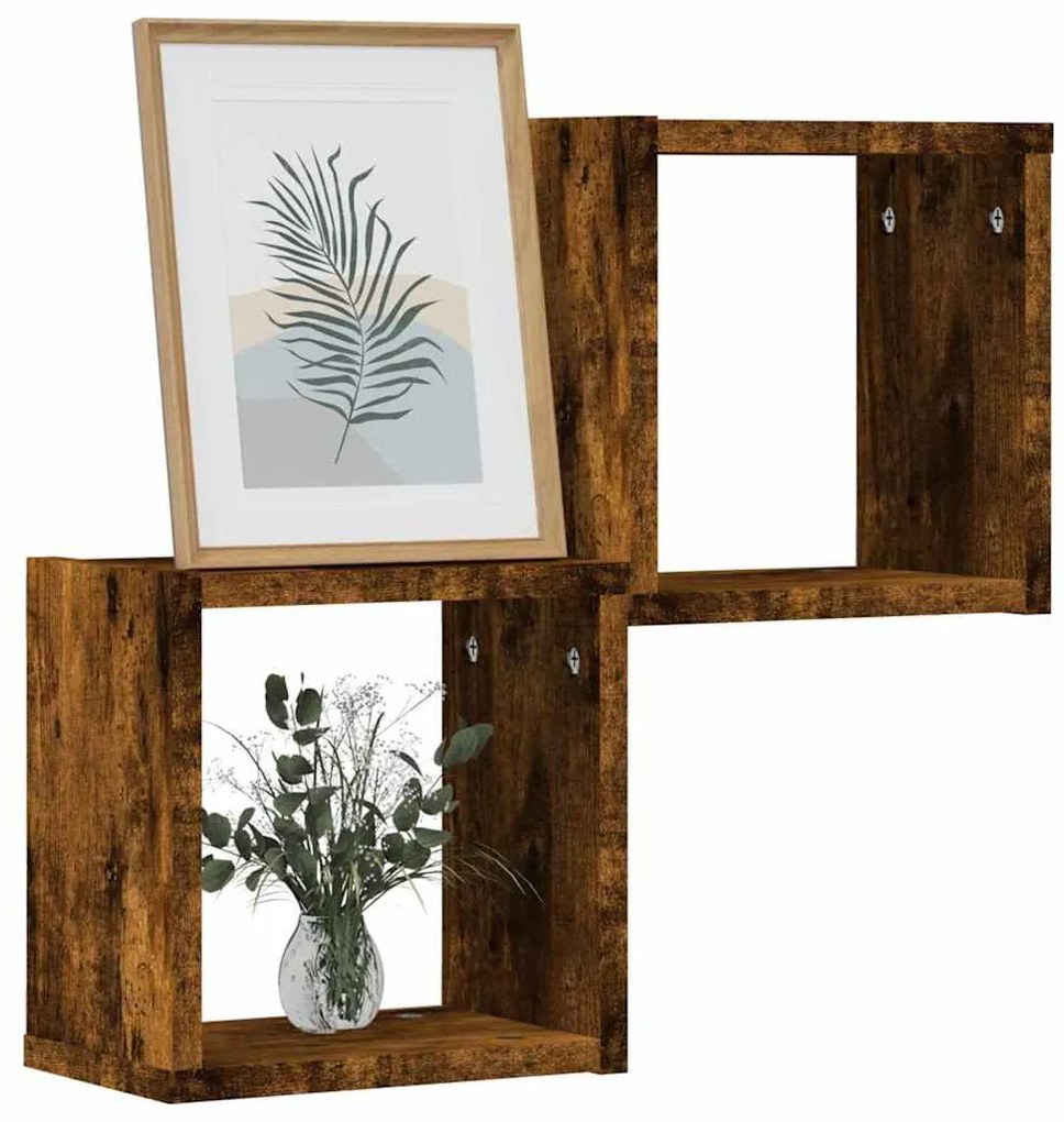 Prateleiras de Cubo de Parede - 2 peças em Carvalho Escuro, 26x15x26 c