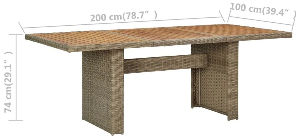 7 pcs conjunto jantar exterior com almofadões vime PE castanho