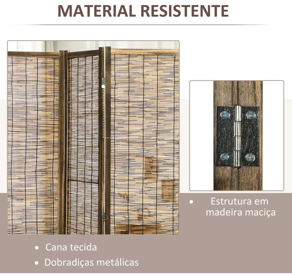 Biombo de 4 Painéis Separador de Ambientes Dobrável 160x1,8x170 cm Divisor de Ambientes de Madeira e Caniço Madeira