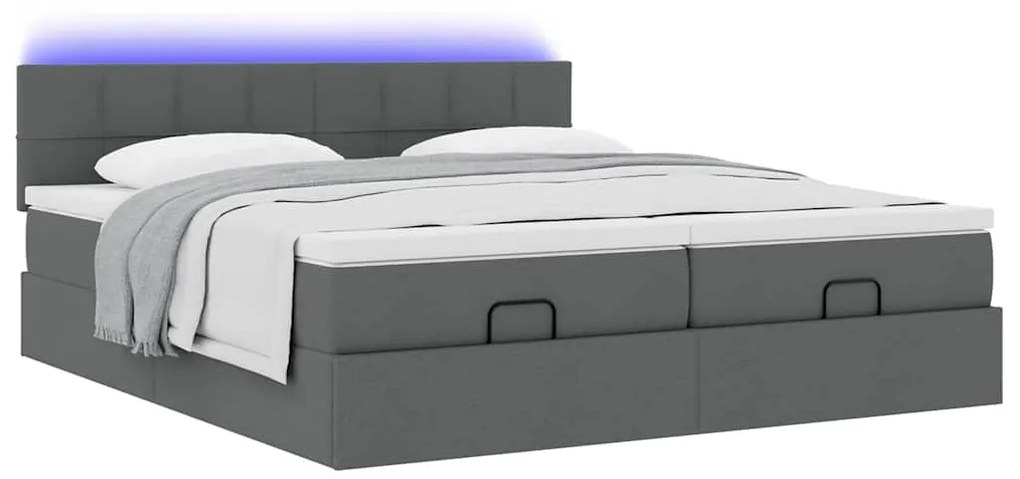 Estrutura de cama otomana com colchões tecido cinzento escuro