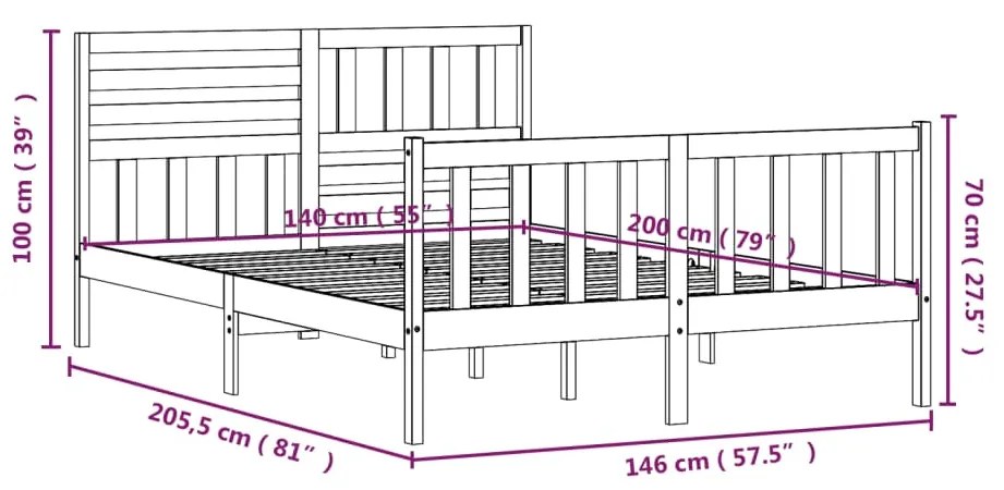 Estrutura de cama 140x200 cm madeira maciça branco