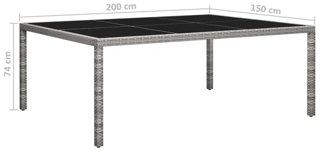 Mesa de jantar p/ exterior 200x150x74 cm vime PE cinzento