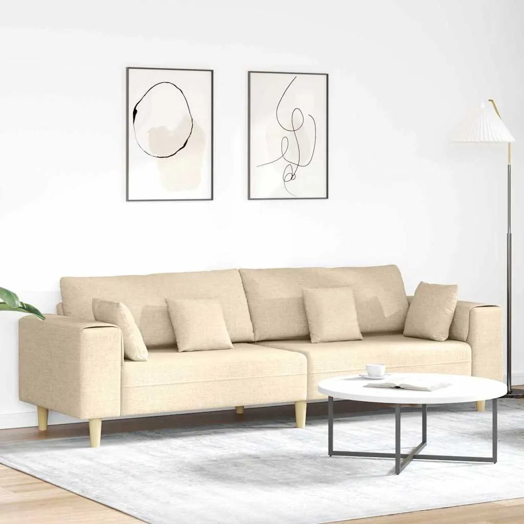 vidaXL Sofá de Tecido com almofada Creme 208 cm tecido