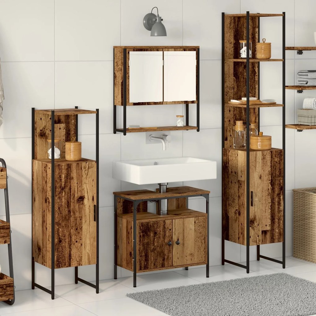Conjunto de Mobiliário para Casa de Banho de 4 Peças Madeira Velha Mad