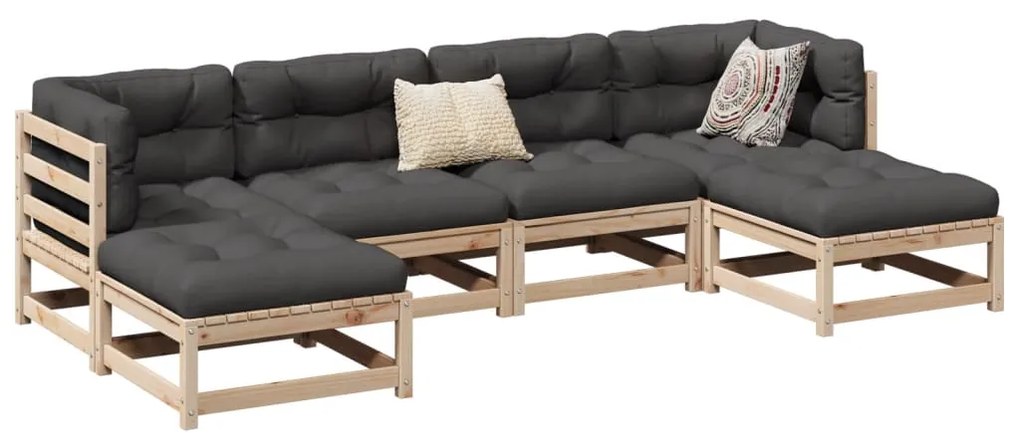 6 pcs conjunto de sofás de jardim c/ almofadões pinho maciço