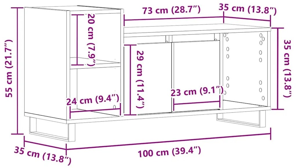 Armário para TV vidaXL Preto Carvalho 100x35x55 cm Madeira Engineered