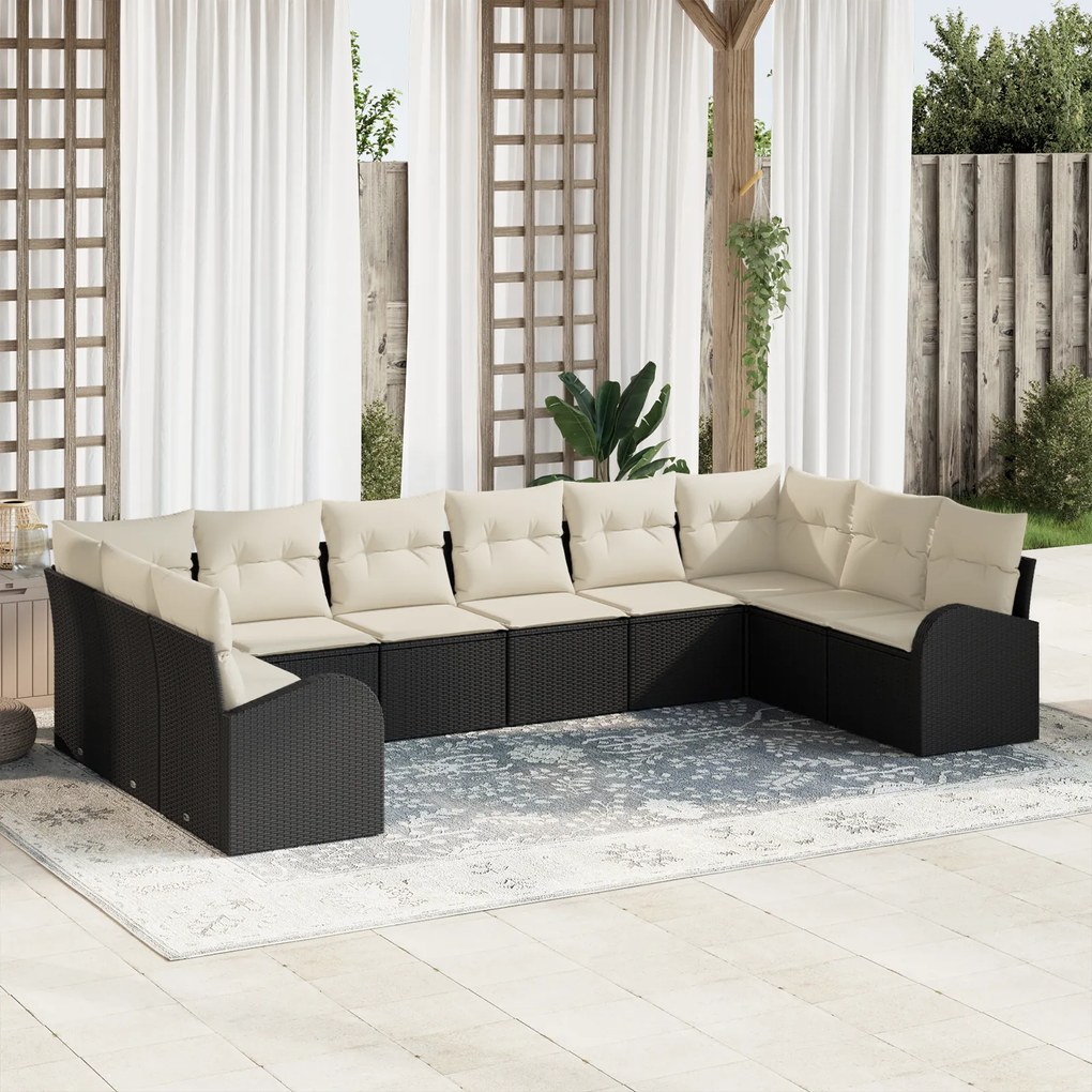 Conjunto de Sofá de Jardim vidaXL de 10 Peças com Almofadas Preto Ratt