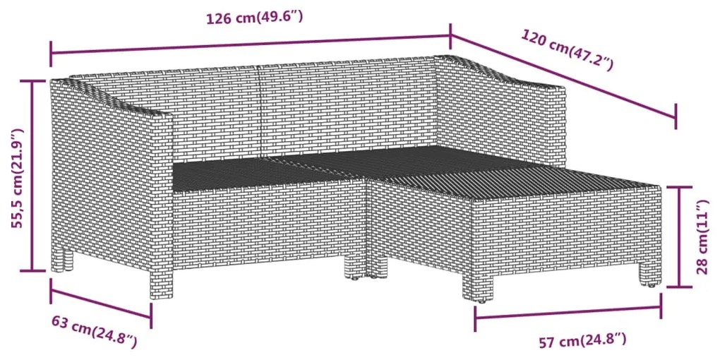 7 pcs conjunto lounge de jardim c/ almofadões vime PE cinzento