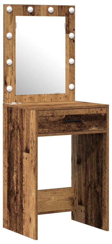 Conjunto de Mesa de Cômoda de 3 Peças com LED em Madeira de Engenharia