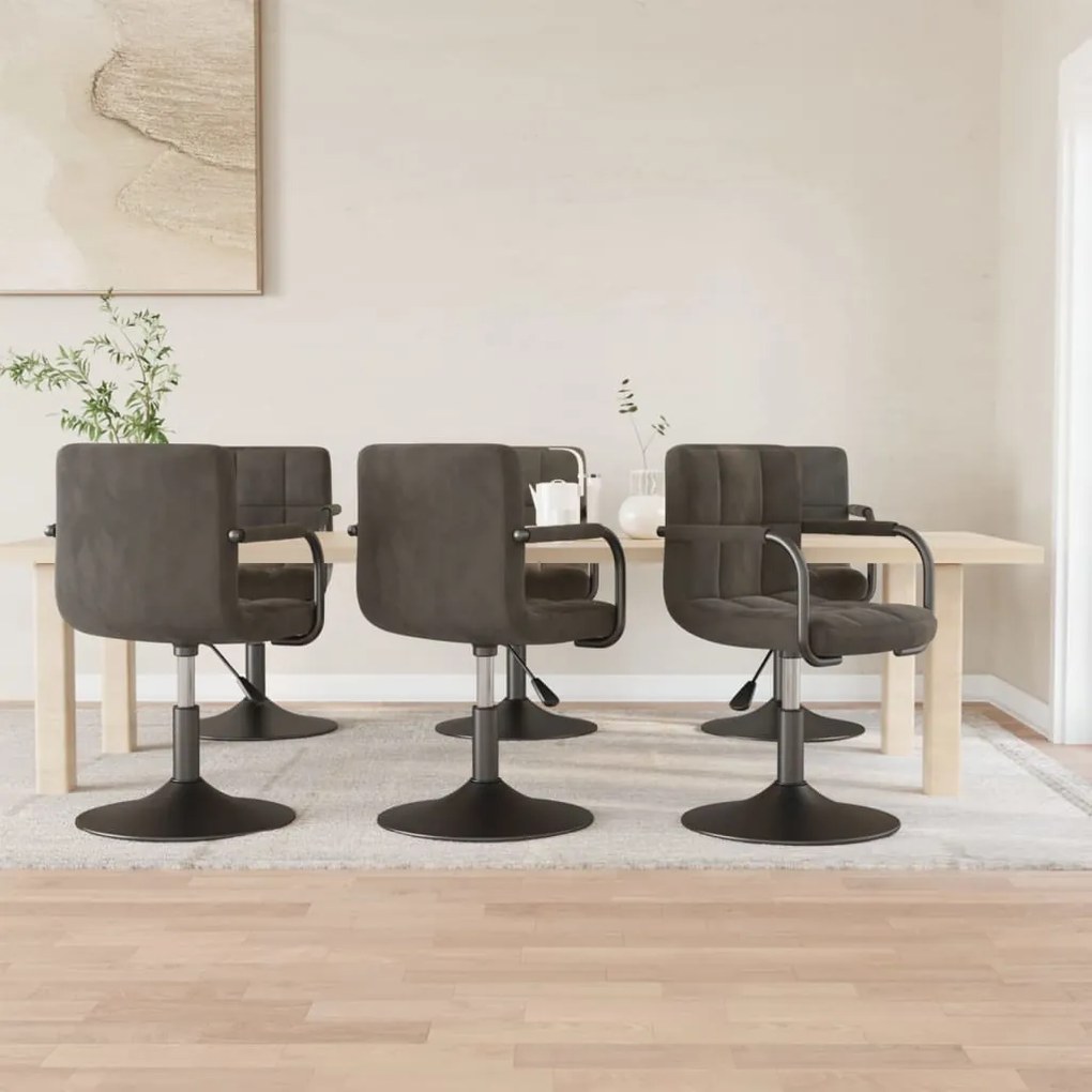 Cadeiras de jantar giratórias 6 pcs veludo cinzento-escuro