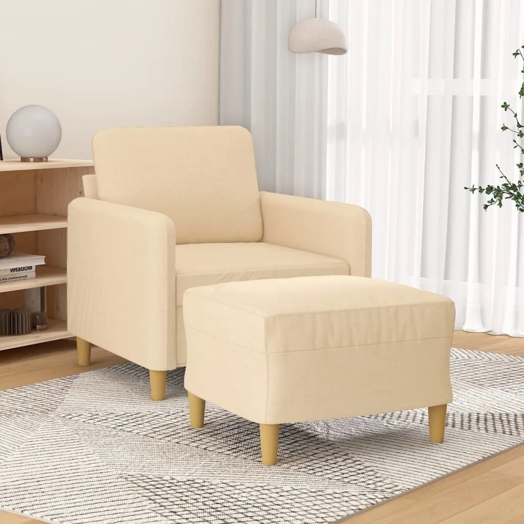 vidaXL Poltrona com apoio de pés 60 cm tecido cor creme