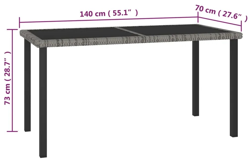 7 pcs conjunto de jantar para jardim vime PE cinzento