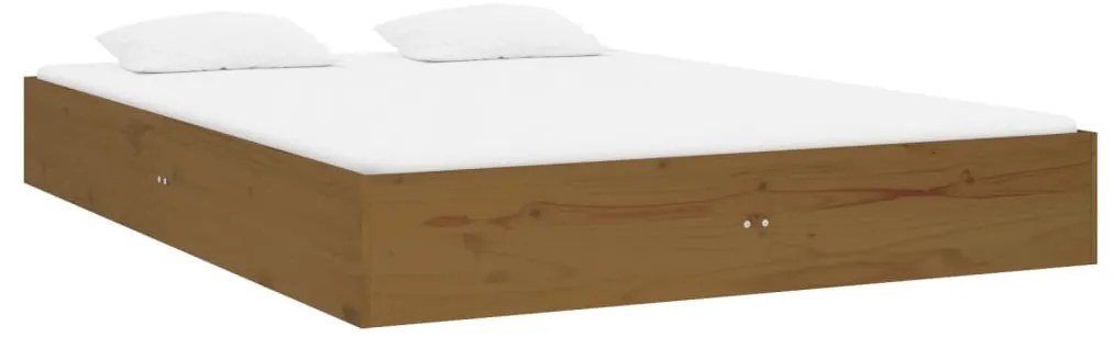 Estrutura de cama casal 135x190 cm madeira maciça castanho-mel