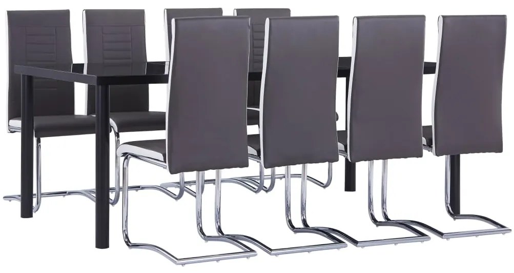 vidaXL 9 pcs conjunto de jantar couro artificial cinzento
