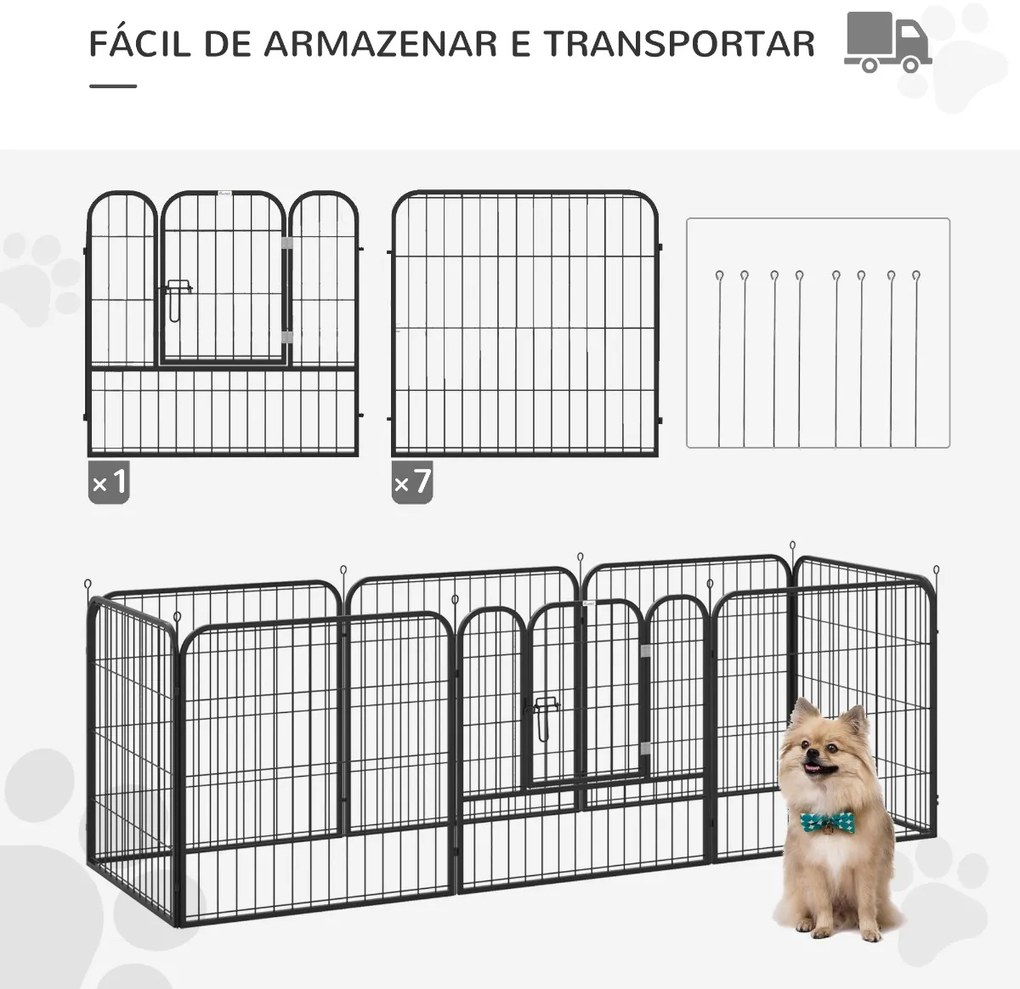 Parque para animais de estimação com 8 Varas Dobrável com Porta e Dupla Trava 79x79cm Preto