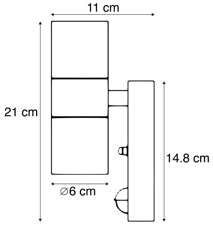 Candeeiro de parede exterior antracite com sensor de movimento 2 luzes IP44 - Duo Moderno