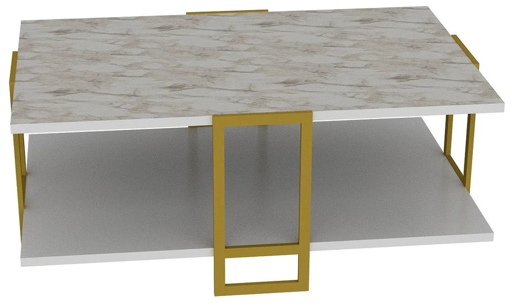 Mesa de Centro Polka – Dourado e Branco – 91,5 x 36,6 x 61,5 cm