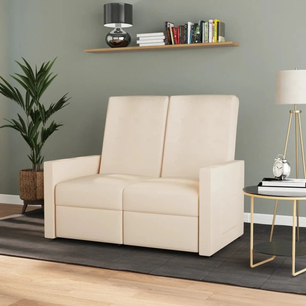vidaXL Sofá reclinável de 2 lugares tecido cor creme