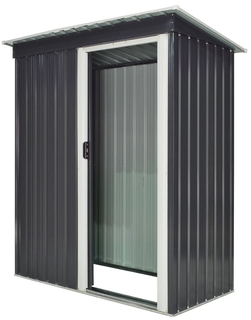 Abrigo de Jardim Exterior 1,5 m² 163x89x182 cm Abrigo Metálico para Ferramentas com Porta de Correr e Teto Inclinado Preto