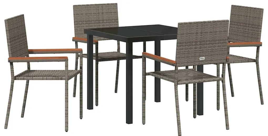 Conjunto de Jantar para Jardim de 5 Peças em Rattan Sintético Cinza