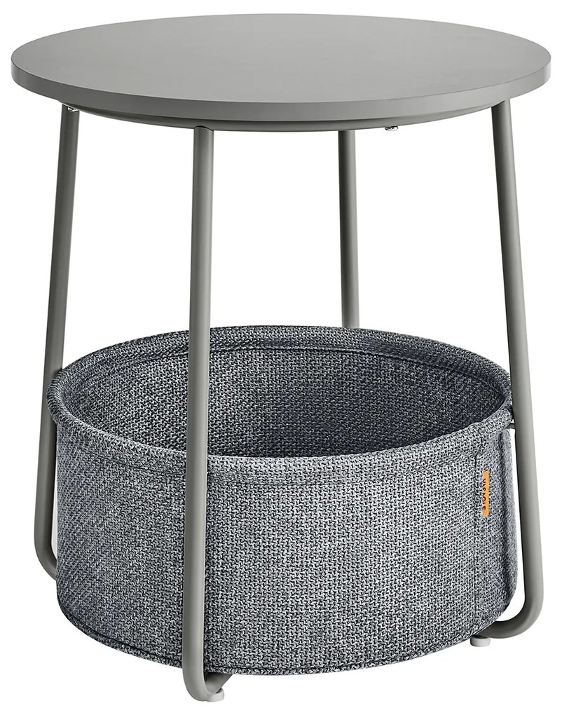 Mesa de cabeceira redonda pequena VASAGLE, moderna, com cesto de tecido, para sala de estar, quarto, cinza-pomba + cinza-ardósia