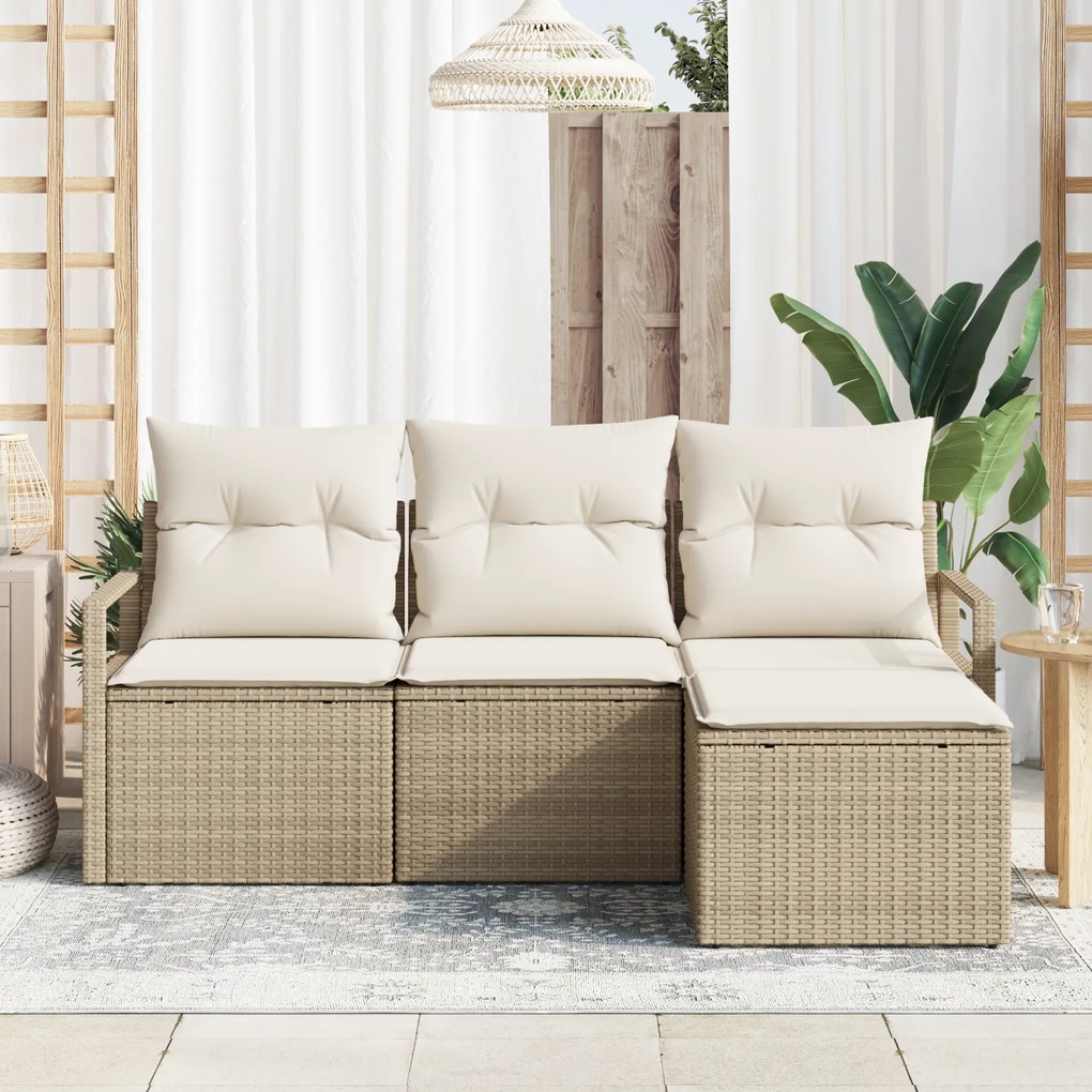 Conjunto de Sofá de Jardim vidaXL de 4 peças com Almofadas Bege Rattan