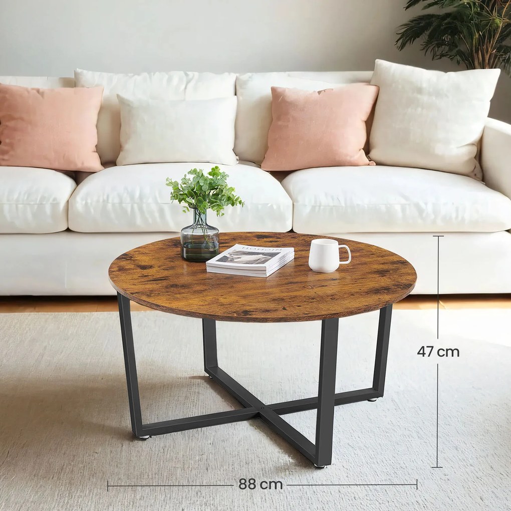 Mesa de centro redonda 88 x 88 x 47 cm (C x L x A) vintage/castanho escuro