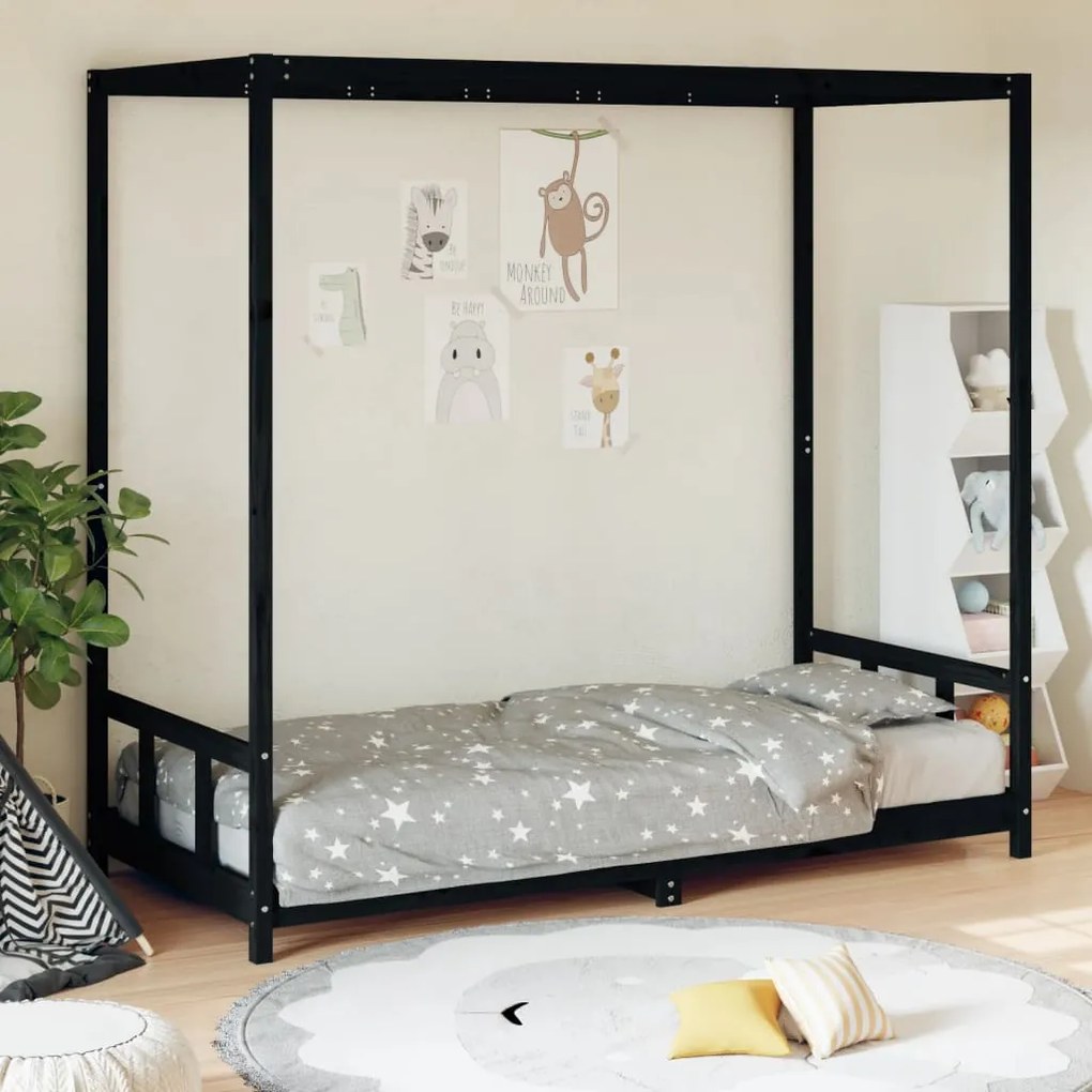 Estrutura de cama infantil 90x200 cm pinho maciço preto