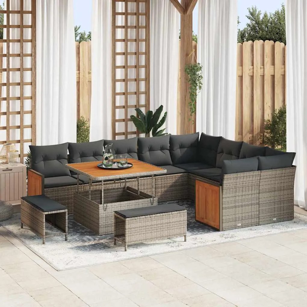 vidaXL Conjunto de Sofás de Jardim com 12 peças e almofadas cinzas.