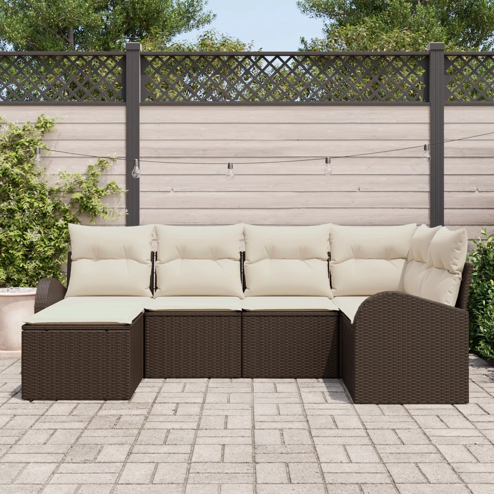 Conjunto de Sofá de Jardim vidaXL com 6 Peças e Almofadas Castanho Pol