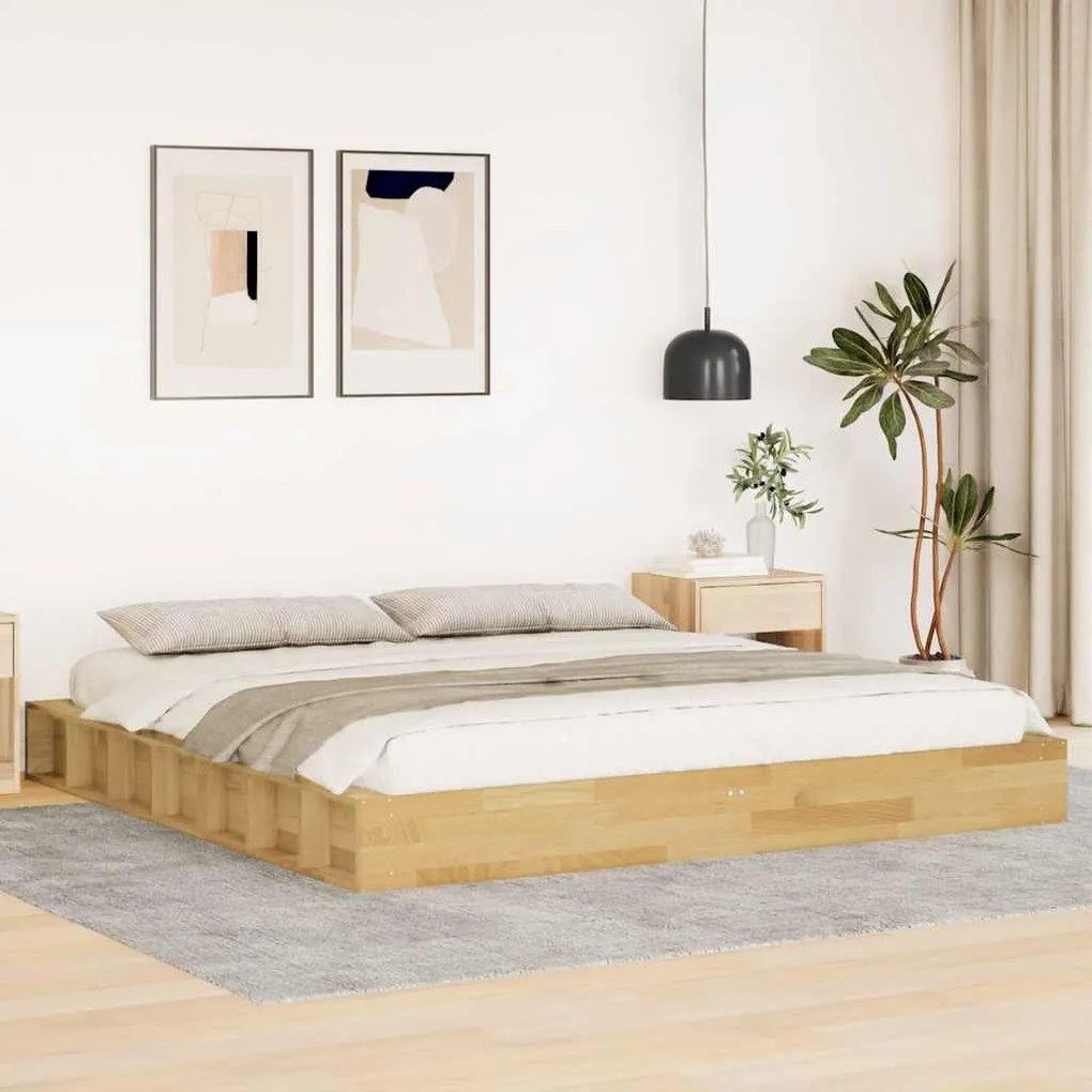 Estrutura de cama sem colchão 200x200 cm maciça de carvalho
