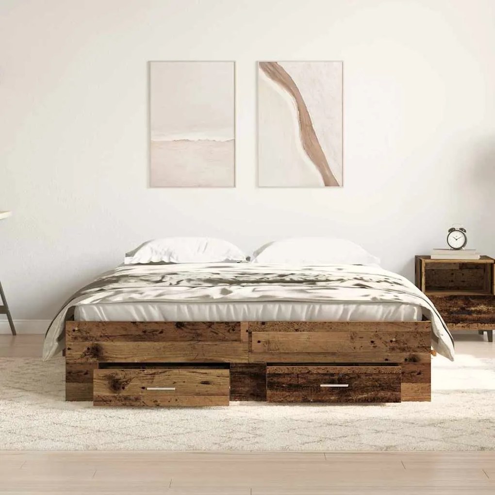 Estrutura de Cama com Gavetas Madeira Envelhecida