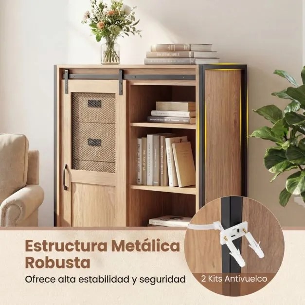 Armário de arrumação, estilo rústico 84 x 40 x 120 cm, com porta de correr, 5 gavetas e prateleiras ajustáveis ideal para casa de banho, sala de estar