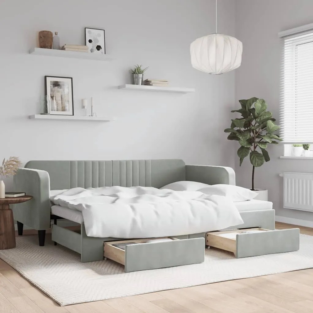 vidaXL Sofá-cama c/ gavetão e gavetas 80x200 cm veludo cinzento-claro