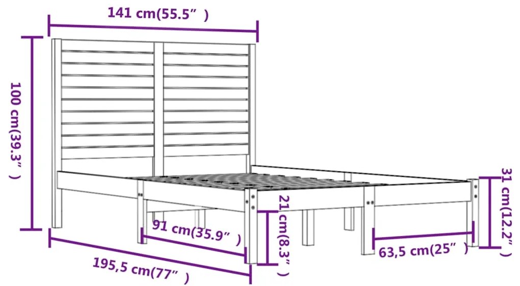 Estrutura de cama casal 135x190 cm madeira maciça preto