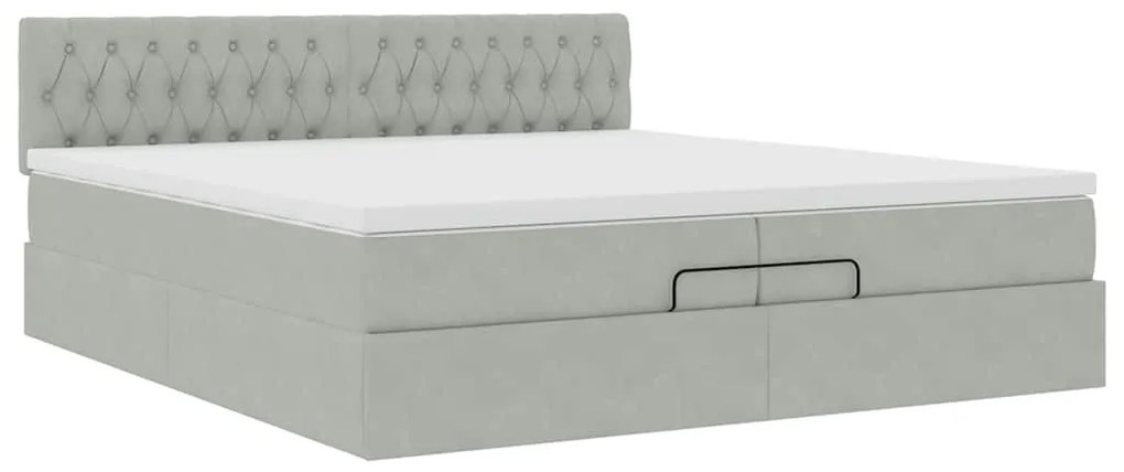 Estrutura de cama otomana com colchão 200x200 cm cinzento claro