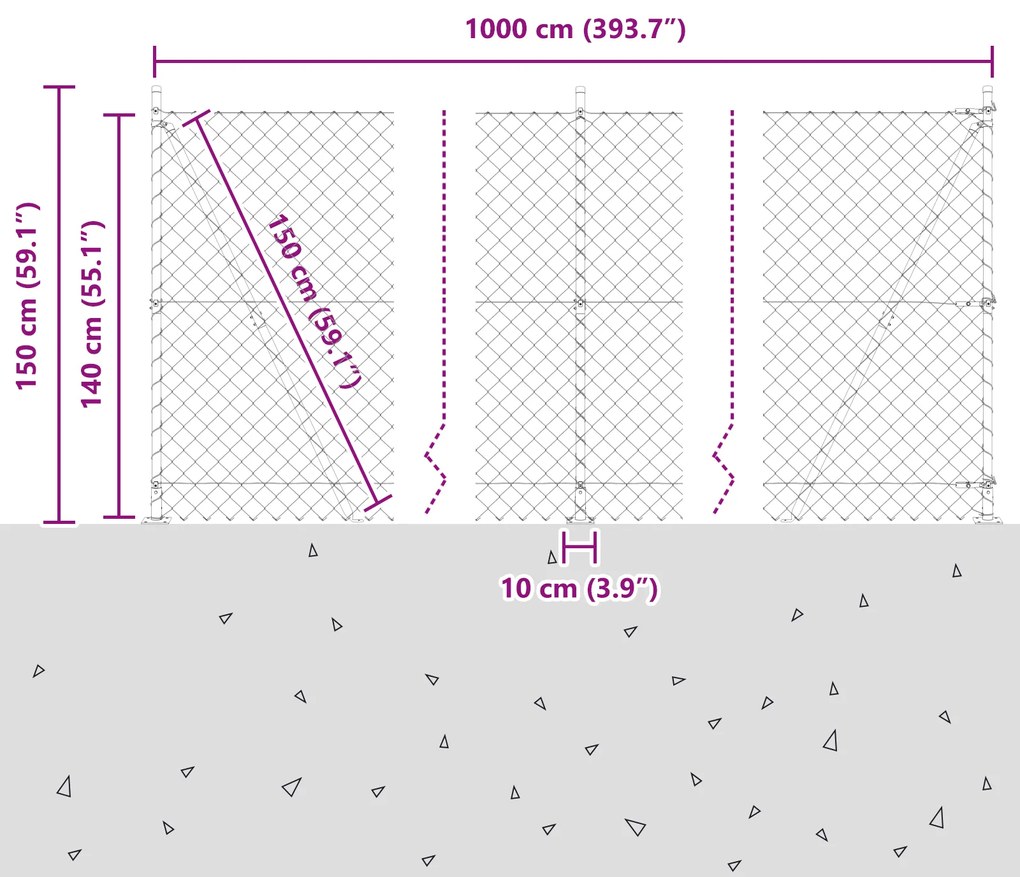 Cerca de Cadeia com 7 Postes Flangeados 1.4x10 m Aço Galvanizado