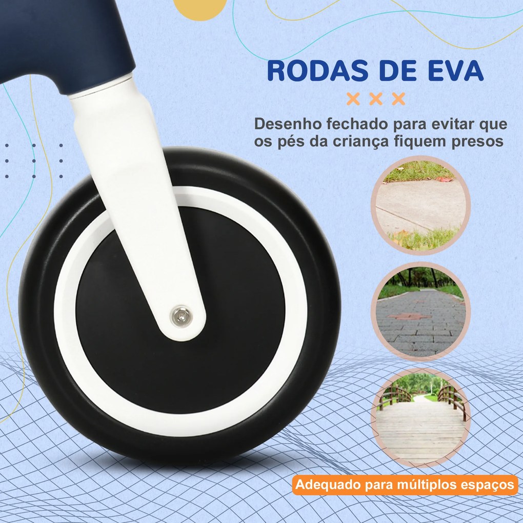 Bicicleta sem Pedais para Crianças Bicicleta de Equilíbrio com Assento Ajustável em Altura 67,5x32x44 cm Azul