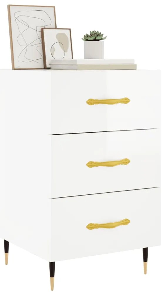 Mesa de cabeceira 40x40x66cm derivados madeira branco brilhante