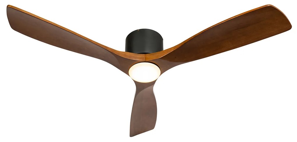 Ventilador de teto preto com madeira 131,5cm incl. LED regulável com controle remoto - Jerri Moderno