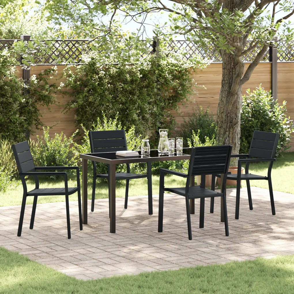 vidaXL Conjunto de Jantar de 5 Peças Preto HDPE