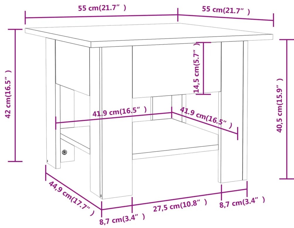Mesa de centro 55x55x42 cm derivados de madeira branco