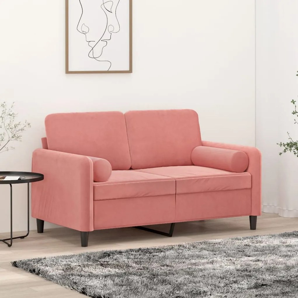 vidaXL Sofá 2 lugares c/ almofadas/almofadões 120 cm veludo rosa