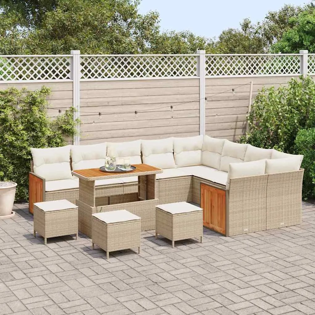 Conjunto de Sofá de Jardim vidaXL 13 Peças com Almofadas Bege Rattan P