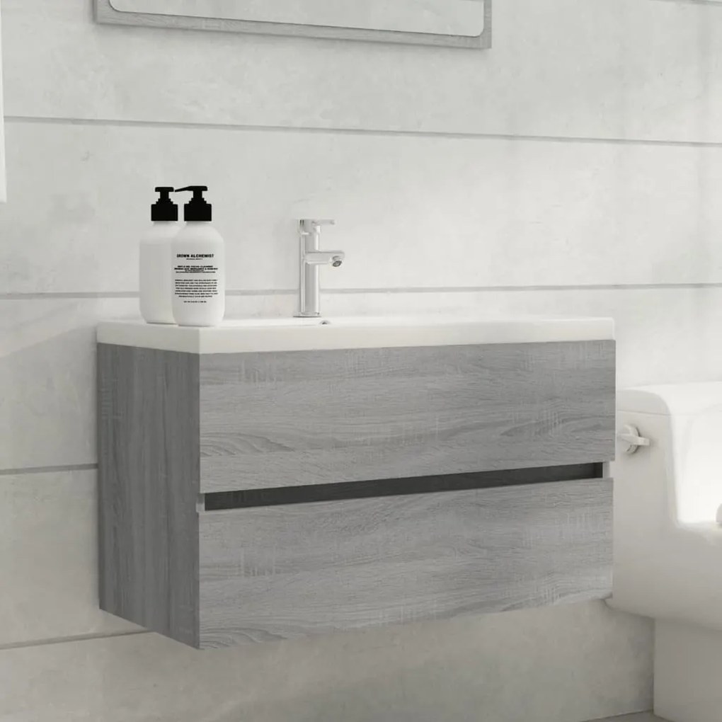 815652 vidaXL Móvel p/ lavatório 80x38,5x45 cm derivados madeira cinza sonoma