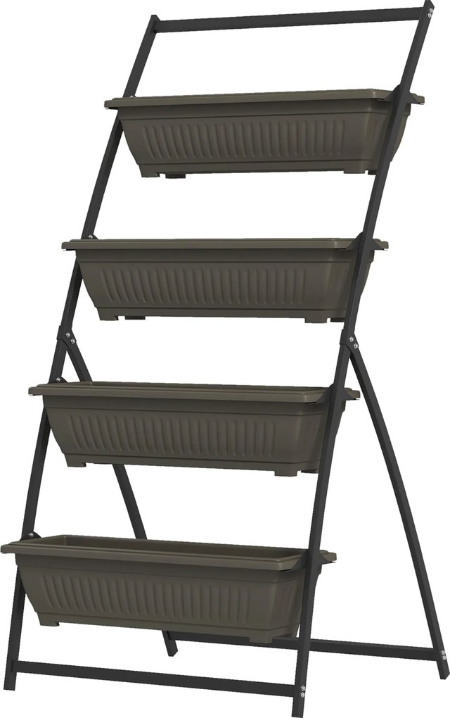 Prateleira para flores em aço com 4 níveis 76 x 79 x 162 cm, suporte vertical para plantas com 4 vasos e orifícios de drenagem, castanho
