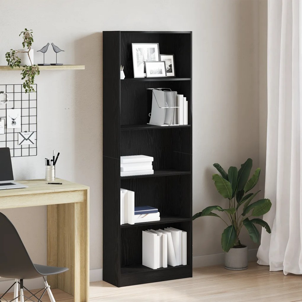 vidaXL Estante de Carvalho Preto - 60 x 24 x 176 cm, Feita de Madeira de Engenharia