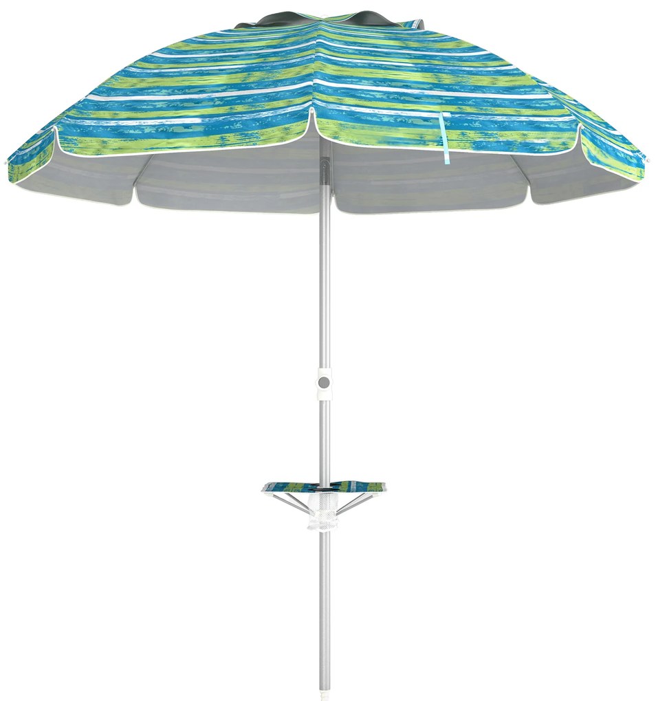 Outsunny Chapéu de Sol de Praia Ø190x215 cm com Inclinação de 45° e Altura Ajustável Mesa com Porta-Copos Impermeável Multicolor