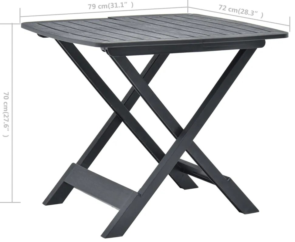 Mesa de jardim dobrável 79x72x70 cm plástico antracite