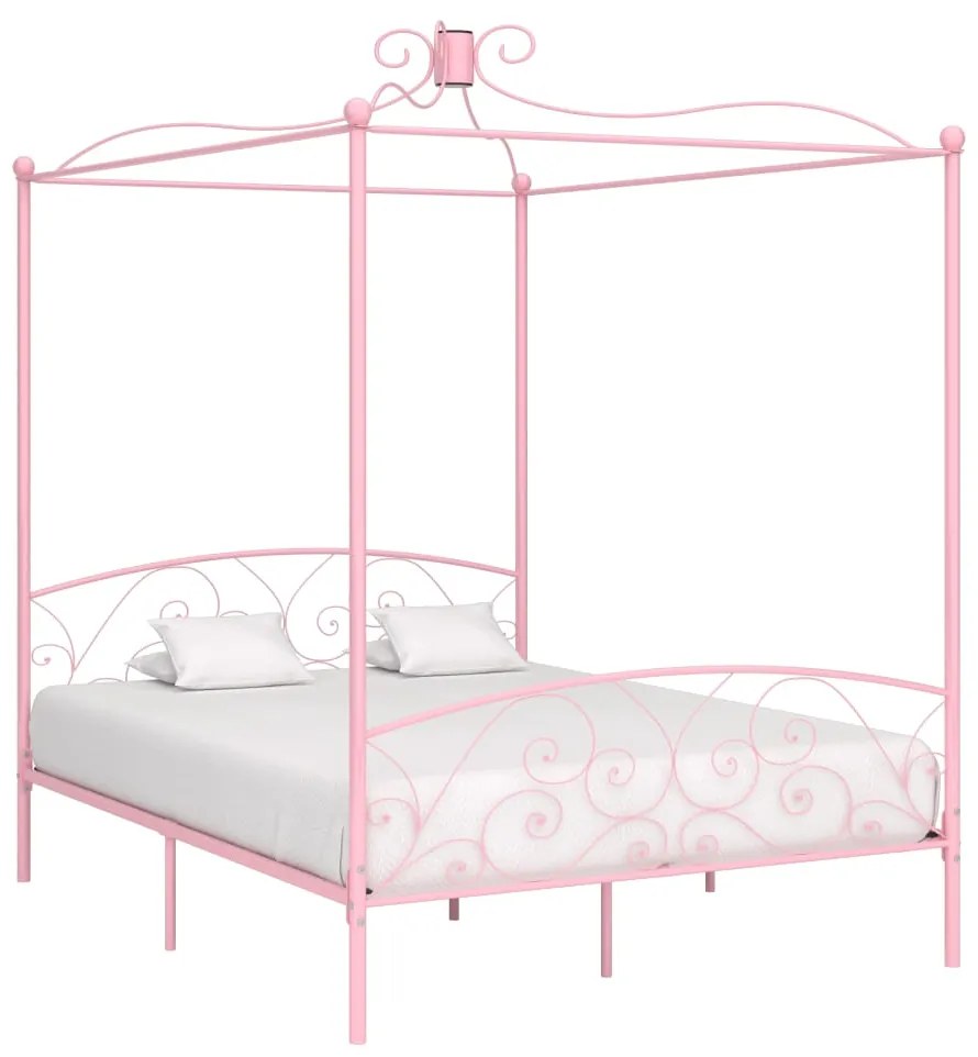 vidaXL Estrutura de cama com dossel 180x200 cm metal cor-de-rosa